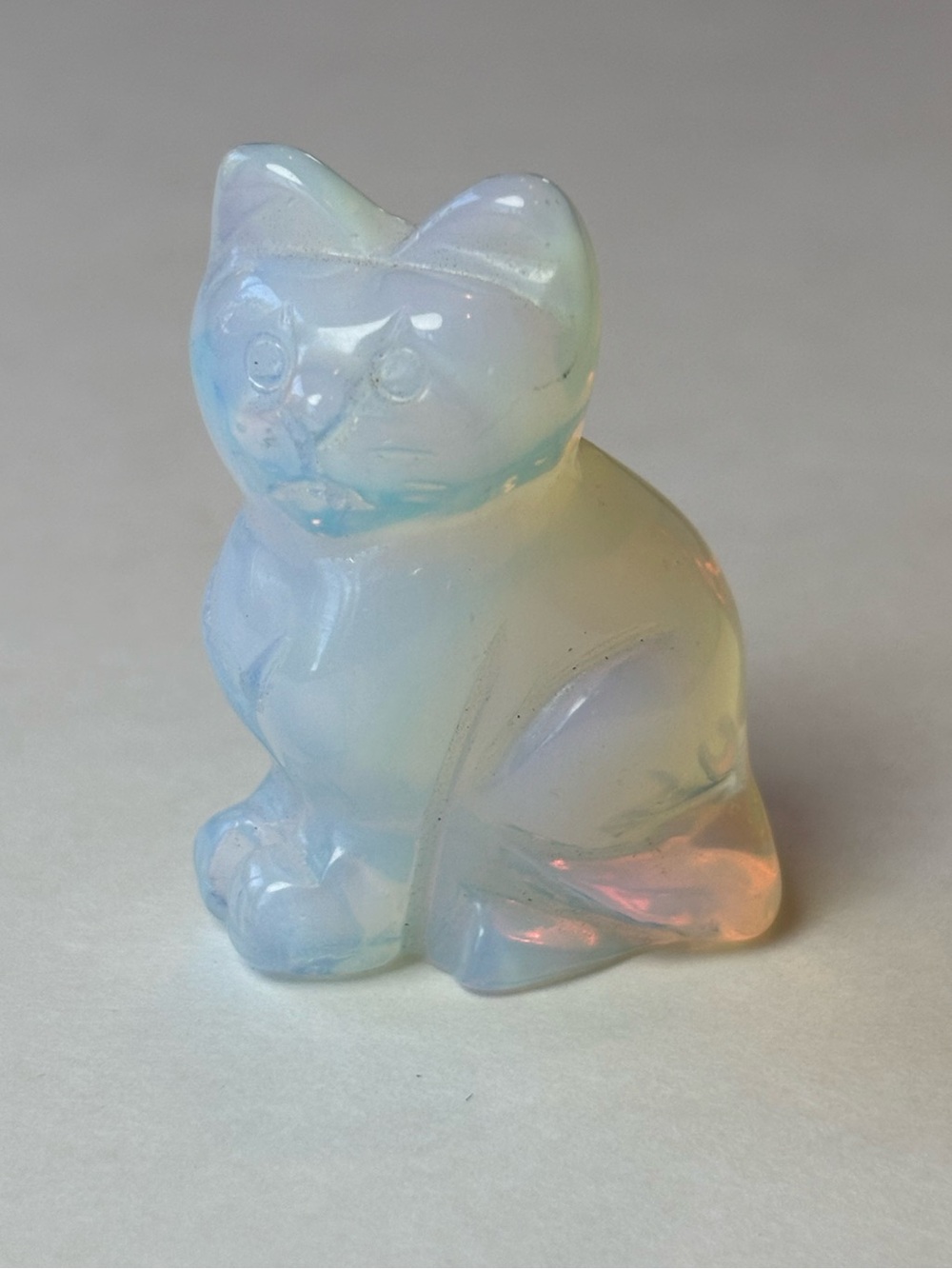 Opalite Glass Sitting Cat Figurine Carved Cat Statue Miniature Crystal Cat